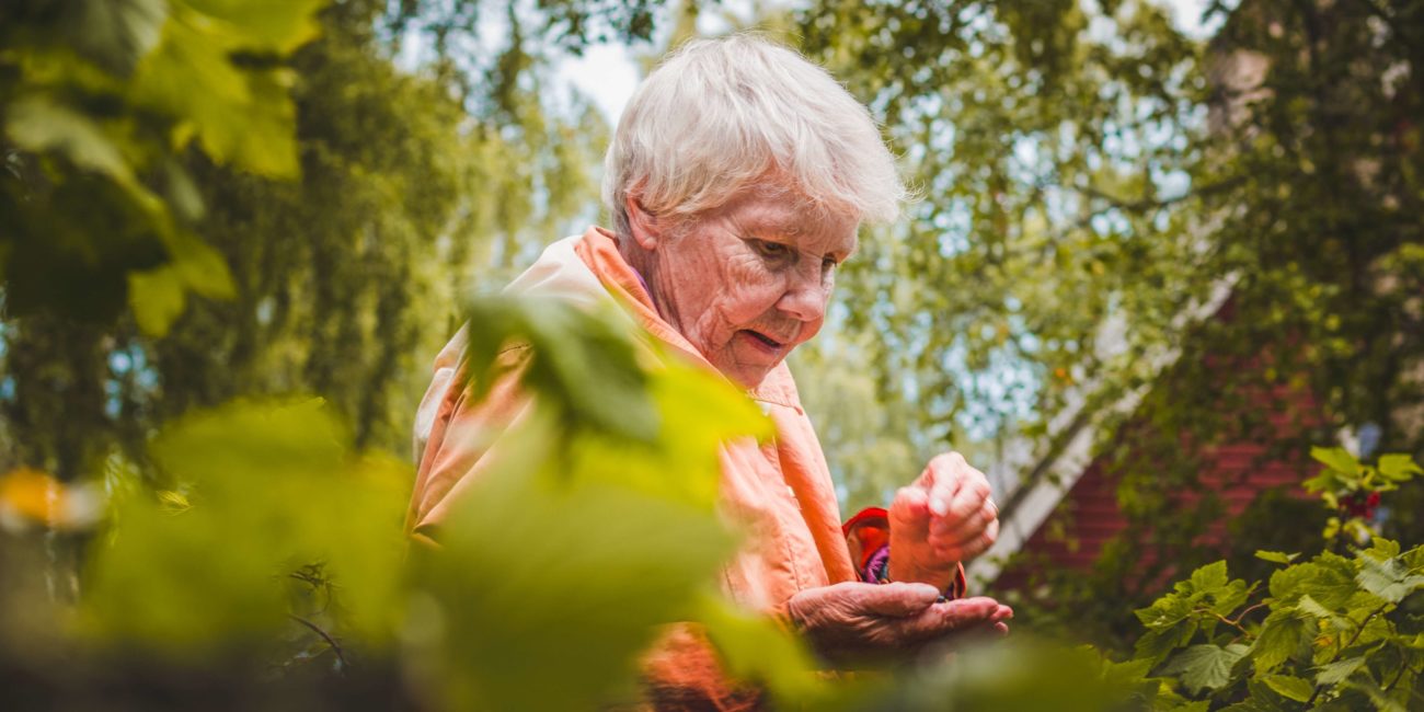 personne âgée dans un jardin